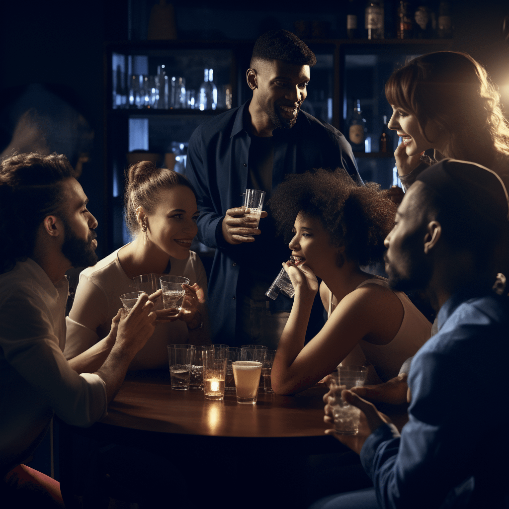 A group of people having drinks together