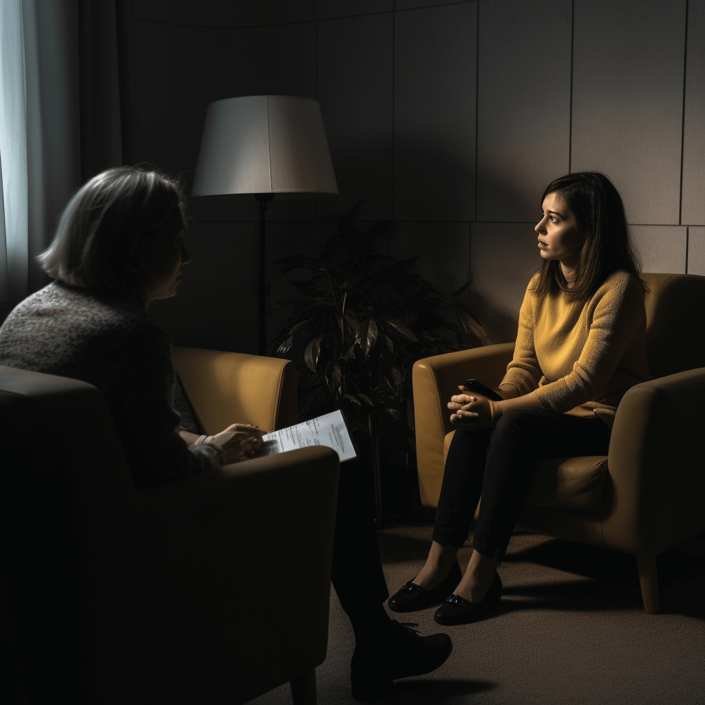 A woman at a therapist's office